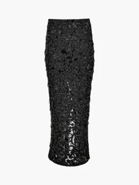 Chloe Maxi Lace Denim Skirt | Black