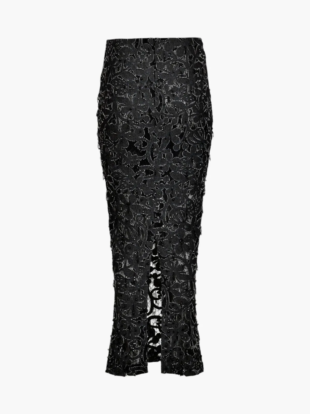 Chloe Maxi Lace Denim Skirt | Black