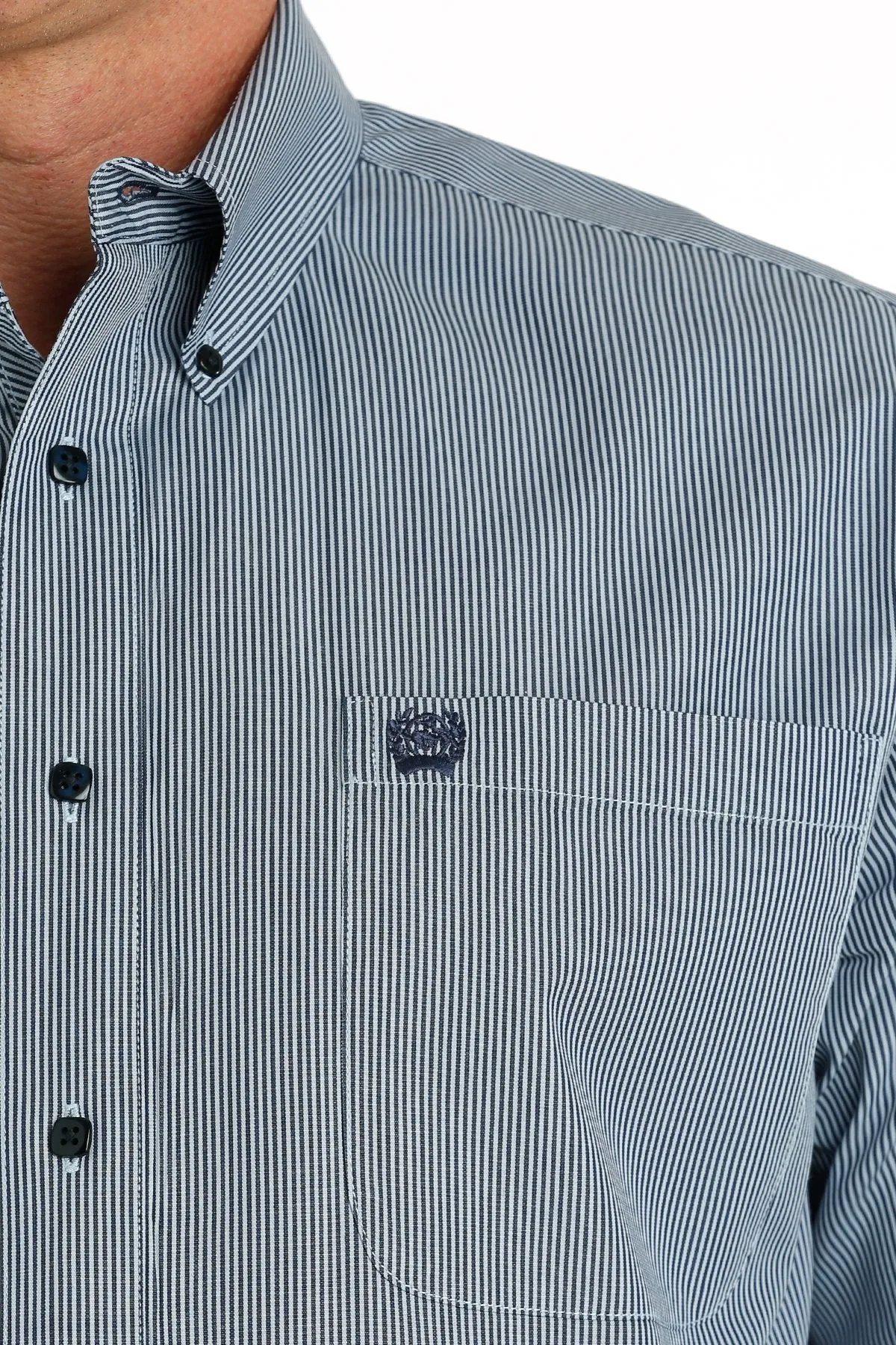 CINCH STRIPED LIGHT BLUE/NAVY LS BUTTON SHIRT