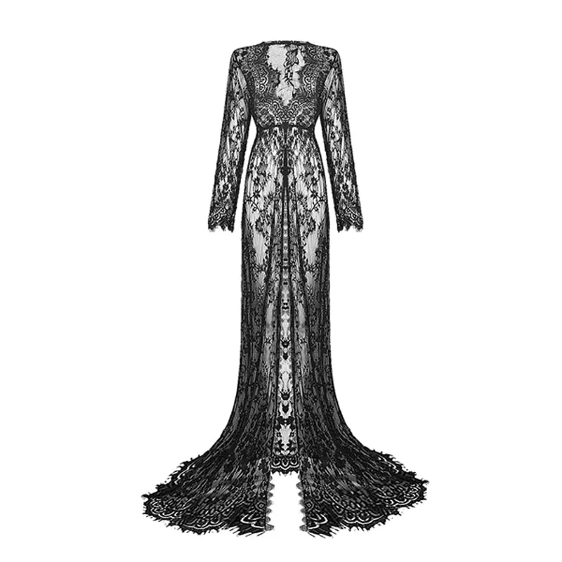 Claudette- the Haunting Sheer Lace Overdress Robe Black or White