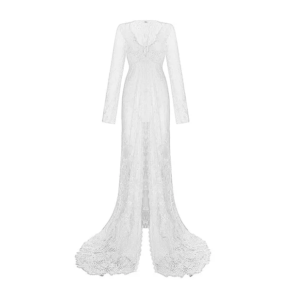 Claudette- the Haunting Sheer Lace Overdress Robe Black or White