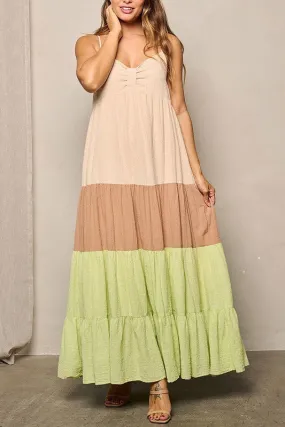 Color block Tiered Maxi Dress
