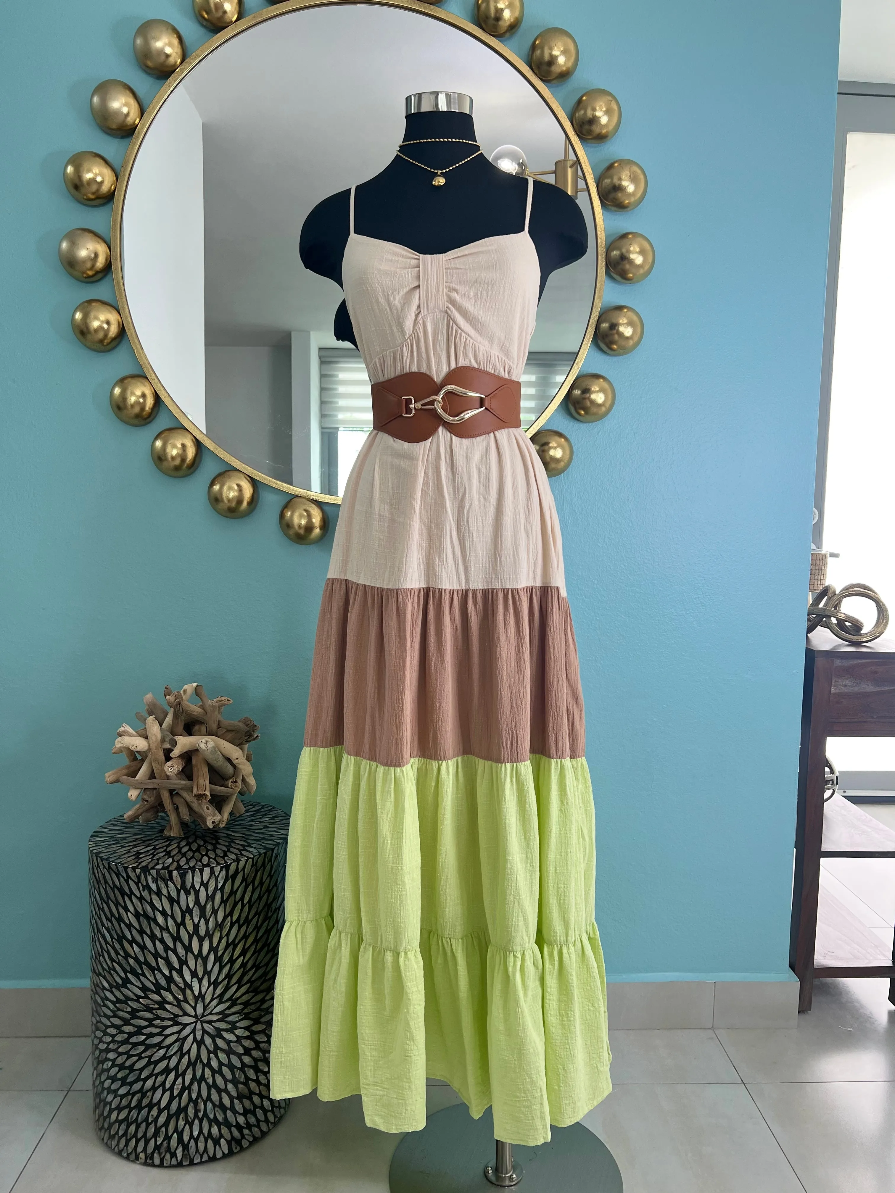 Color block Tiered Maxi Dress