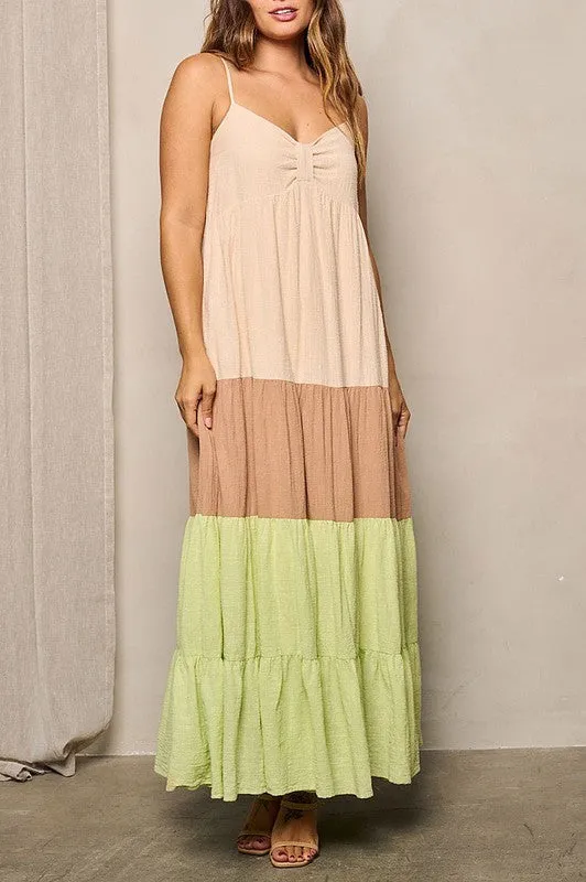 Color block Tiered Maxi Dress