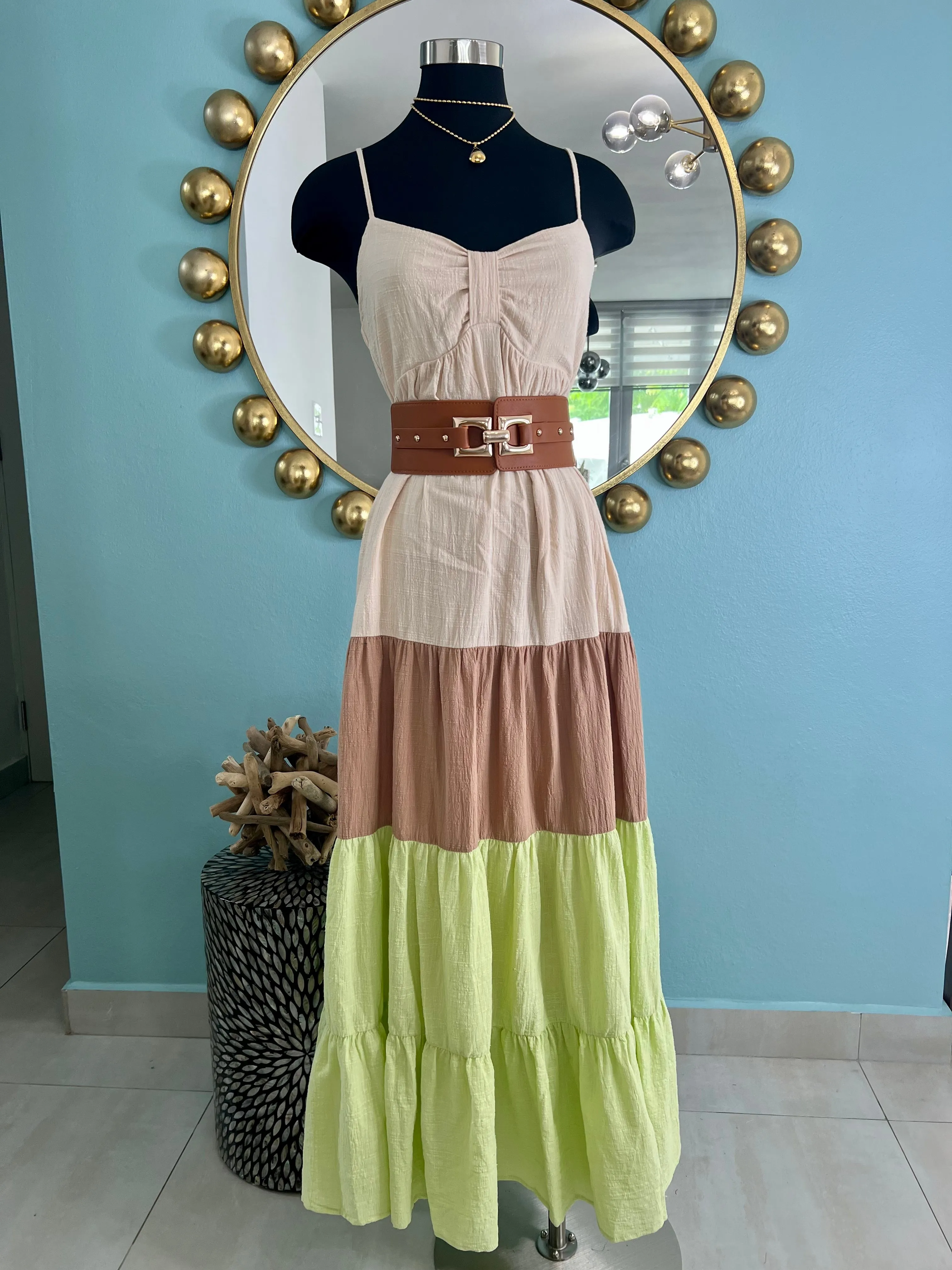 Color block Tiered Maxi Dress