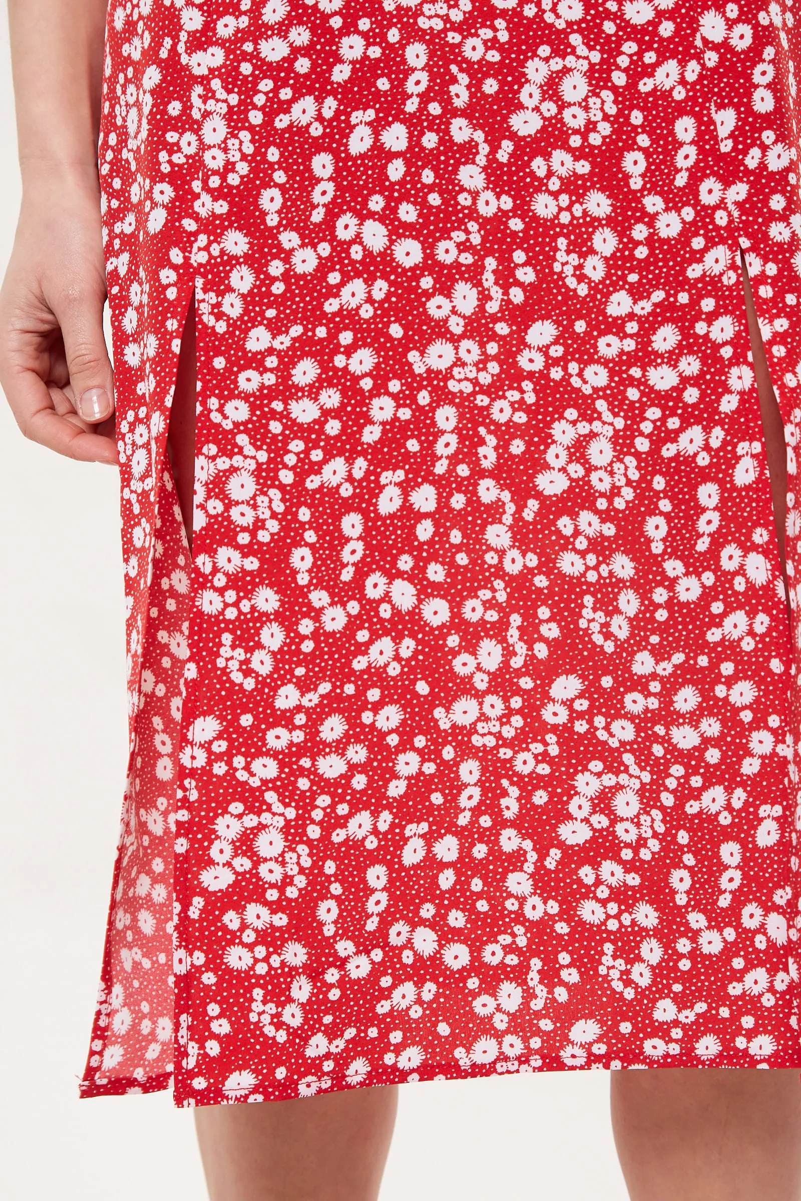 Corina Flower Dot Print Midi Tea Dress - Red