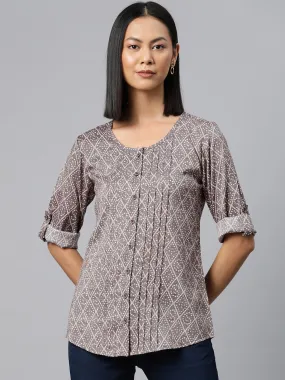 Cottinfab Geometric Print Roll-Up Sleeves Top