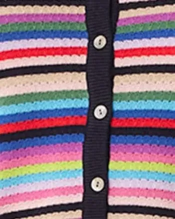Cotton Cashmere Weekend Stripe Cardigan | Multi Stripe