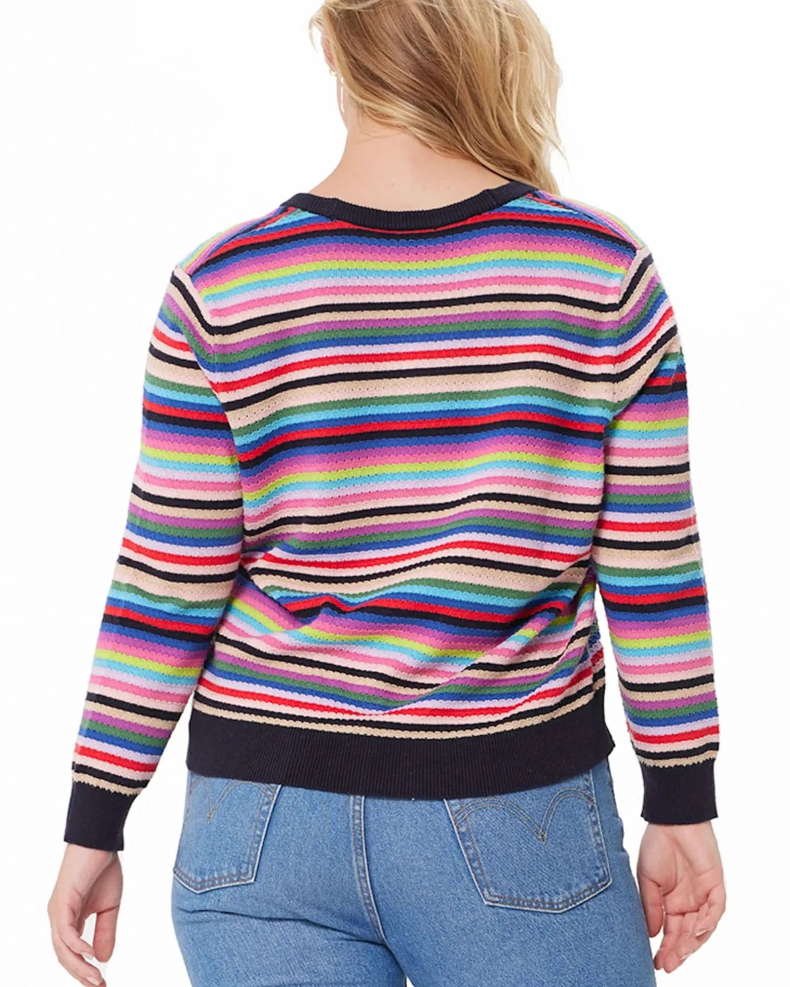 Cotton Cashmere Weekend Stripe Cardigan | Multi Stripe
