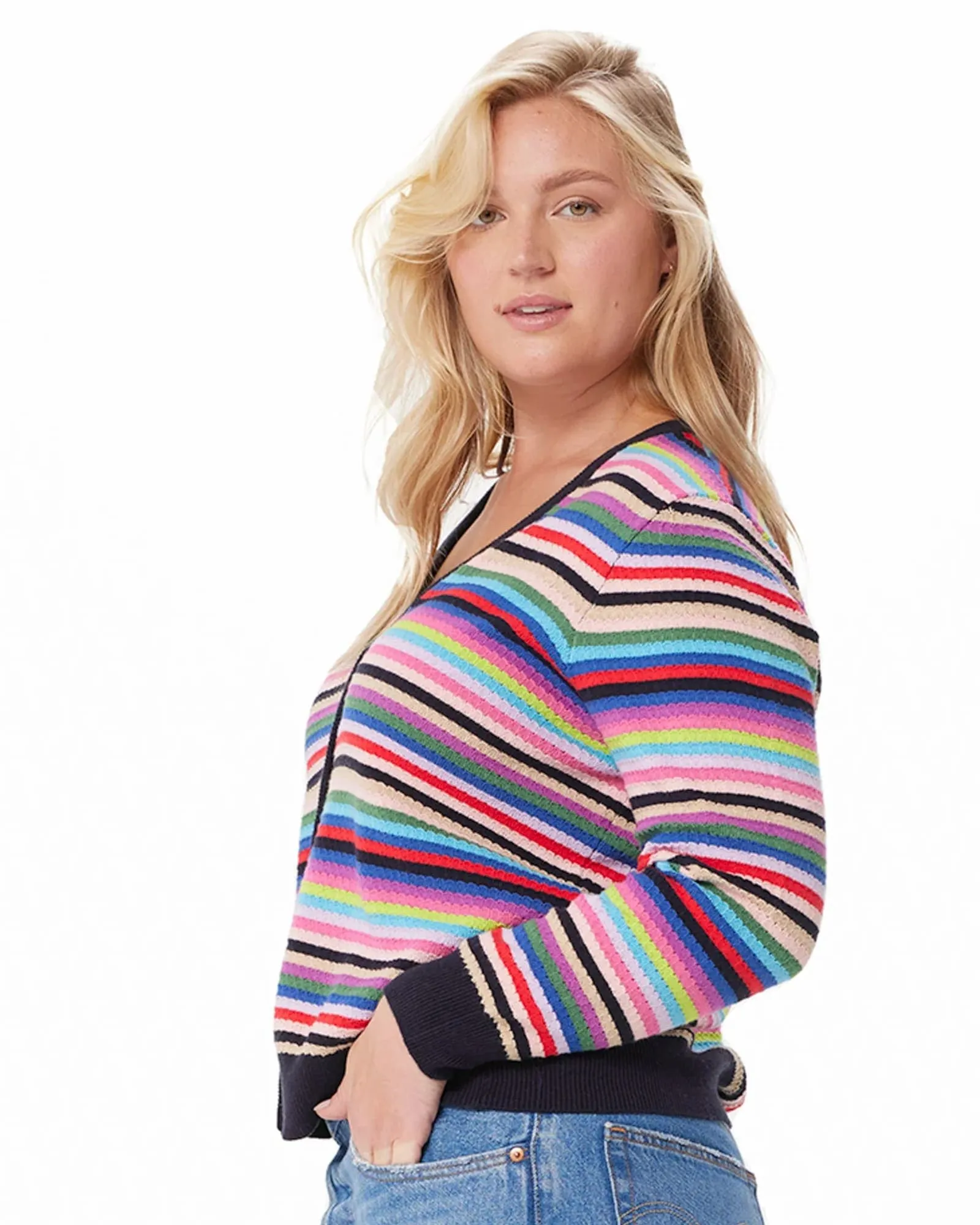 Cotton Cashmere Weekend Stripe Cardigan | Multi Stripe