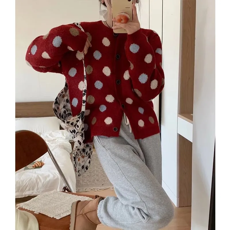 Crew Neck Dotted Cardigan