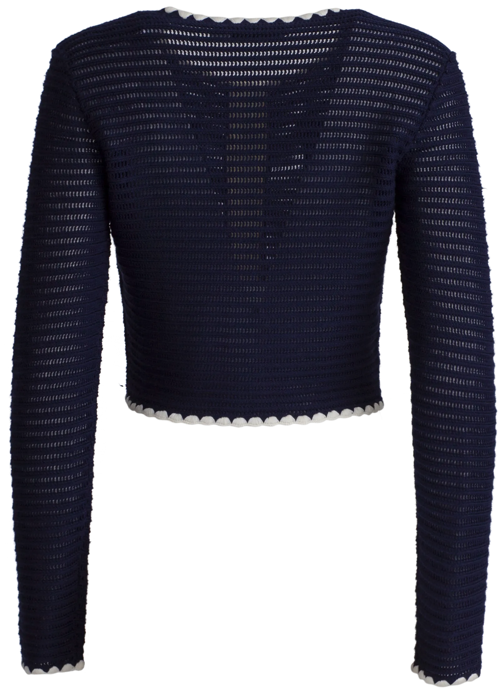 Crochet Contrast Trim Cardigan - Navy