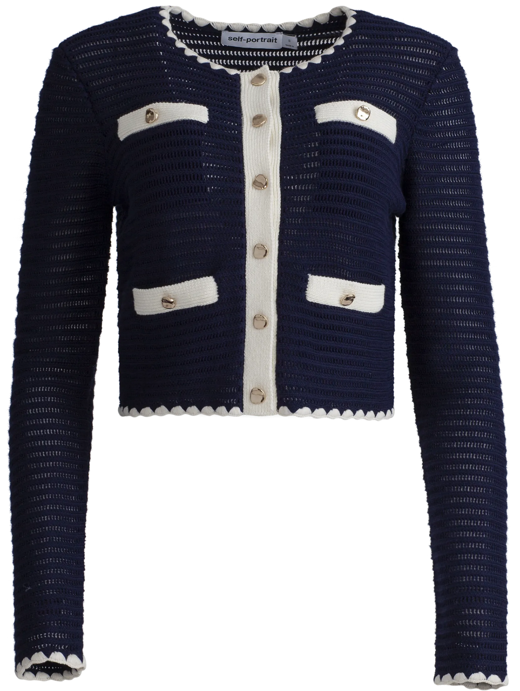 Crochet Contrast Trim Cardigan - Navy