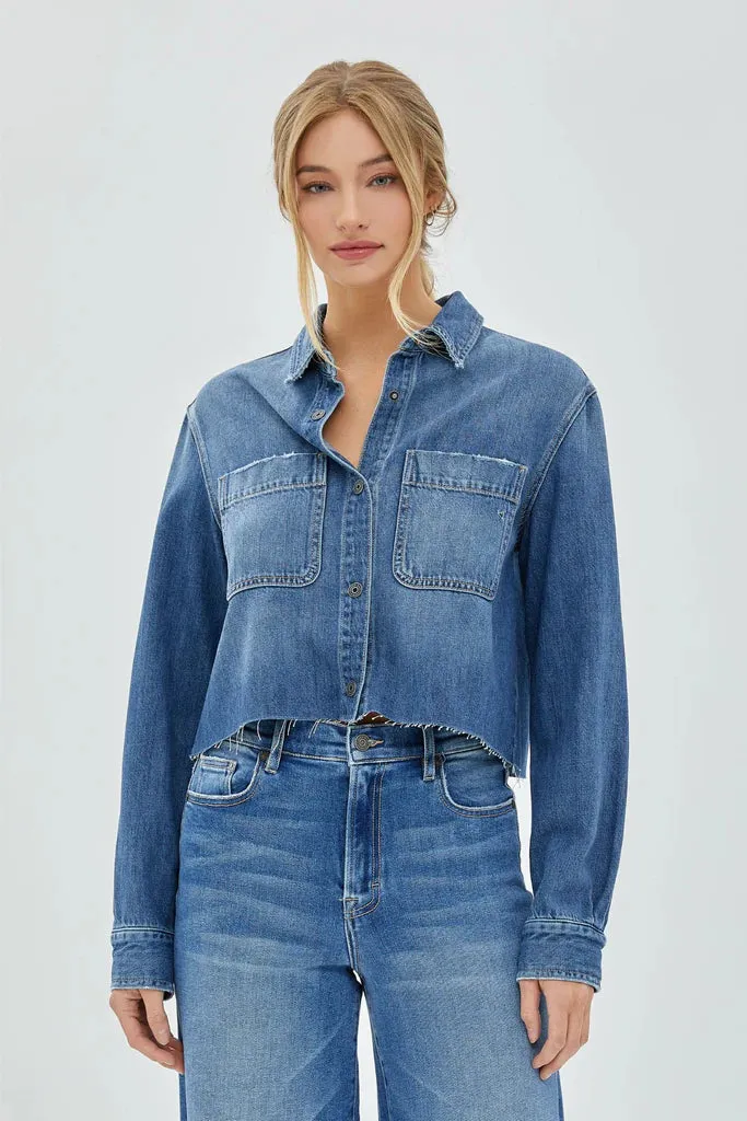 Crop Denim Shirt-143S-MD
