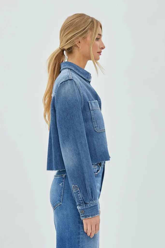 Crop Denim Shirt-143S-MD