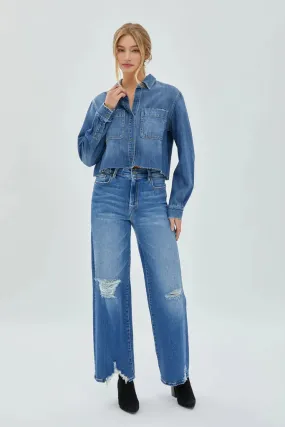 Crop Denim Shirt-143S-MD