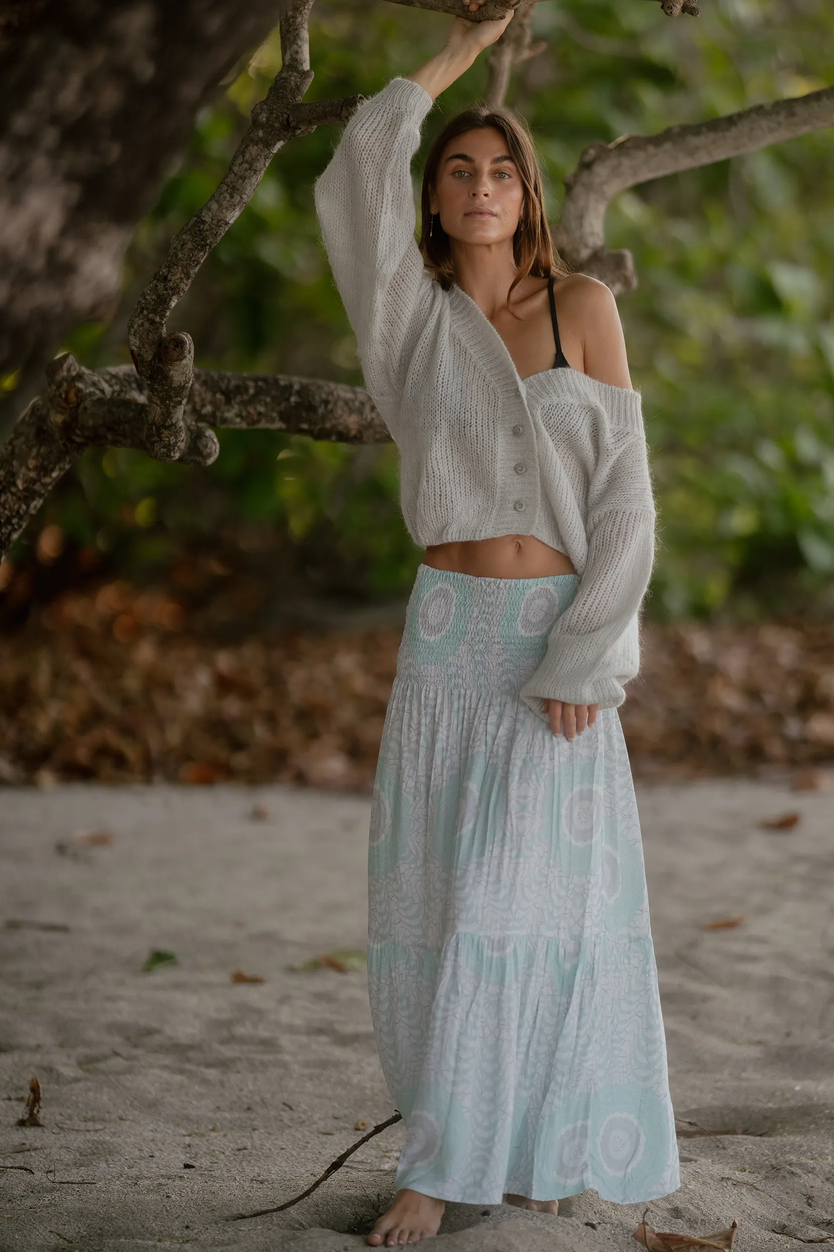 Cropped Cardigan in Pale Silver/ Grey