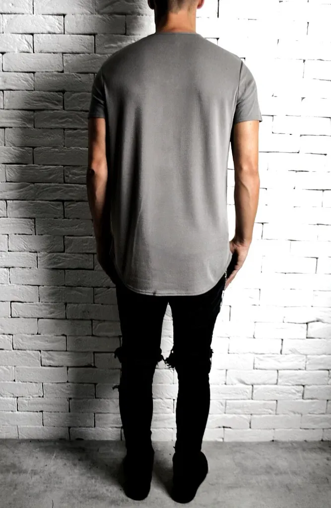 Curve Hem T-Shirt - Grey Marl