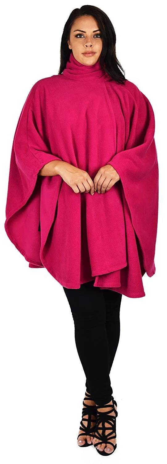 Dare2bStylish Women Poncho Style Fleece Cover Up with Muffler