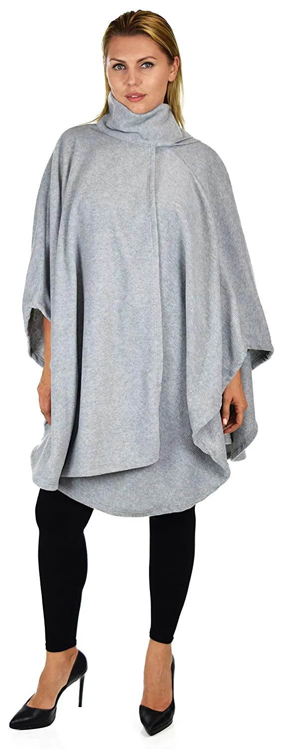 Dare2bStylish Women Poncho Style Fleece Cover Up with Muffler