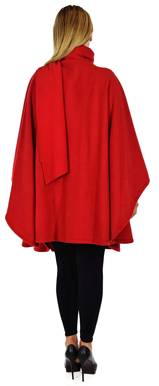 Dare2bStylish Women Poncho Style Fleece Cover Up with Muffler