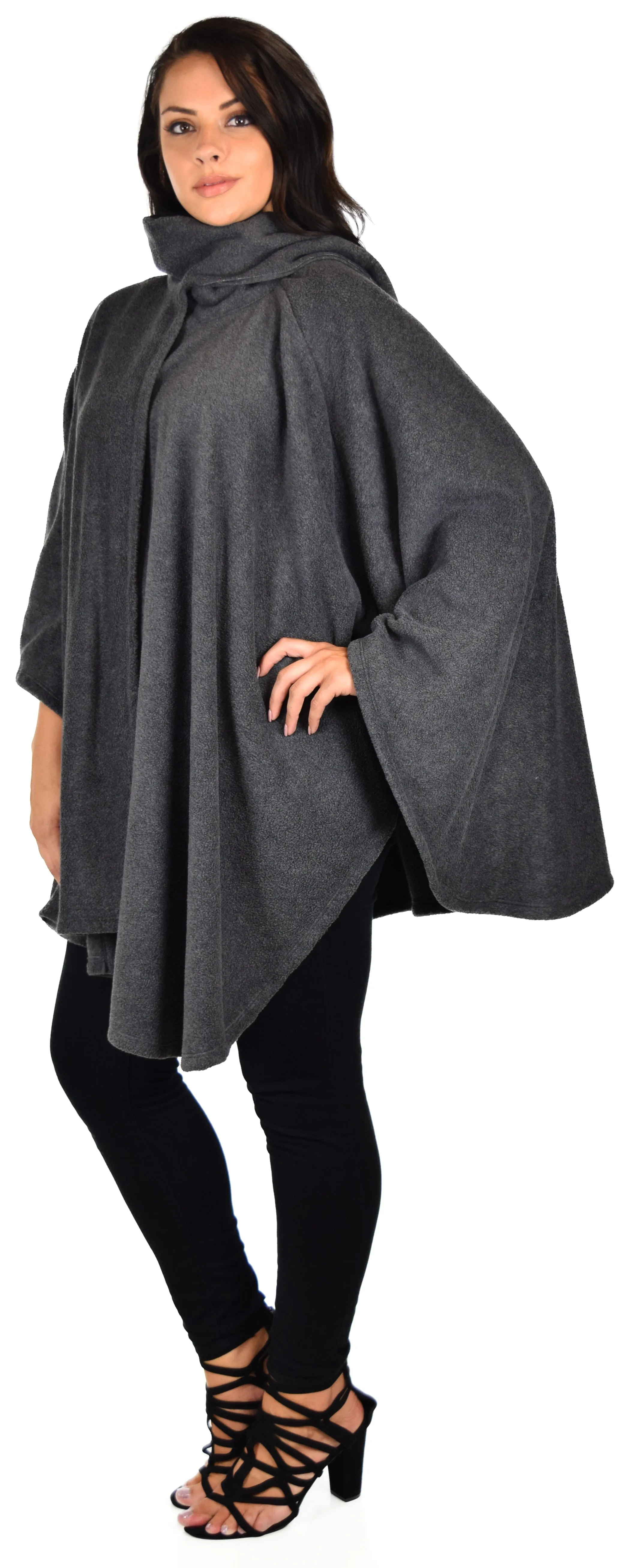 Dare2bStylish Women Poncho Style Fleece Cover Up with Muffler