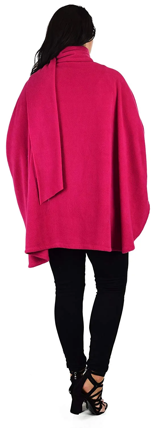 Dare2bStylish Women Poncho Style Fleece Cover Up with Muffler