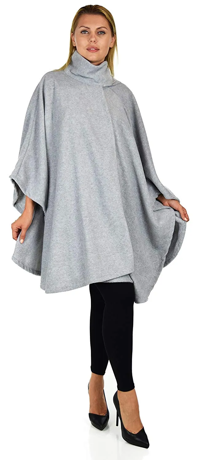 Dare2bStylish Women Poncho Style Fleece Cover Up with Muffler