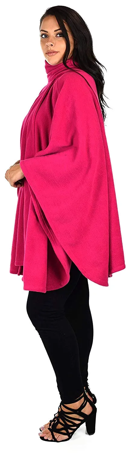 Dare2bStylish Women Poncho Style Fleece Cover Up with Muffler