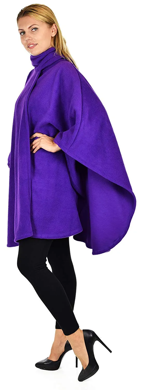 Dare2bStylish Women Poncho Style Fleece Cover Up with Muffler
