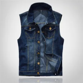 Dark Blue Biker Denim Vest