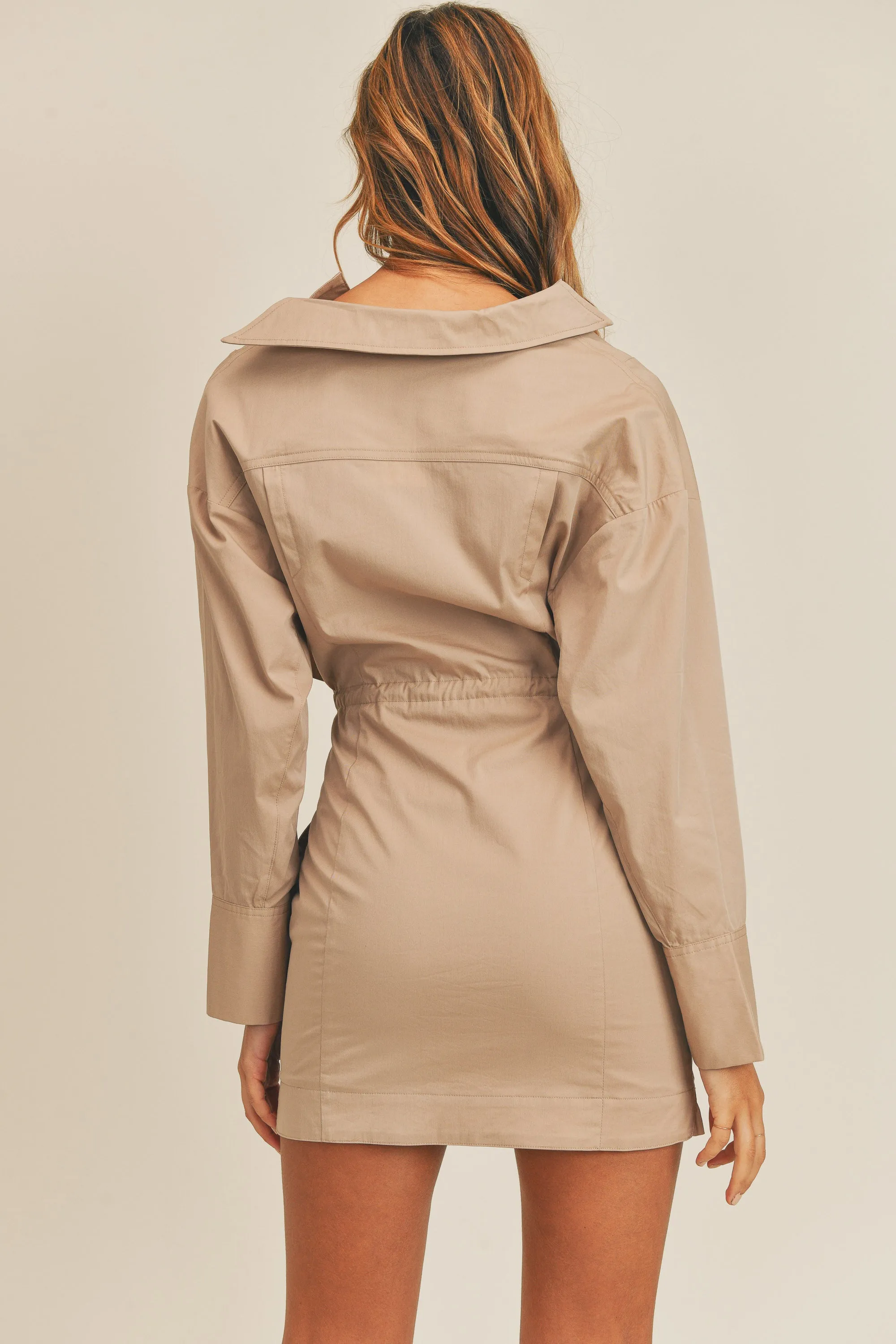 DELIANA HIDDEN BUTTON SHIRT BELTED DRESS