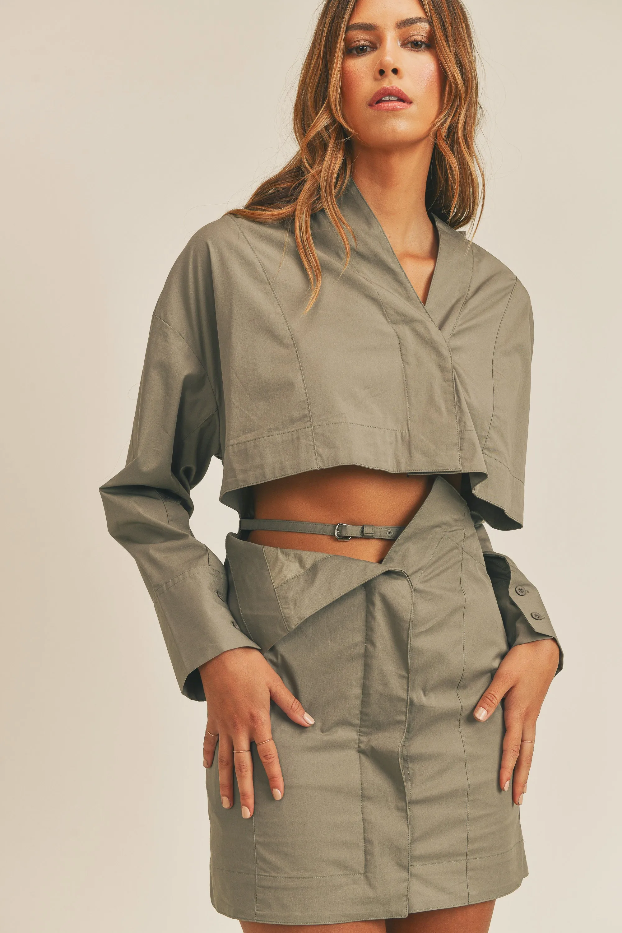 DELIANA HIDDEN BUTTON SHIRT BELTED DRESS