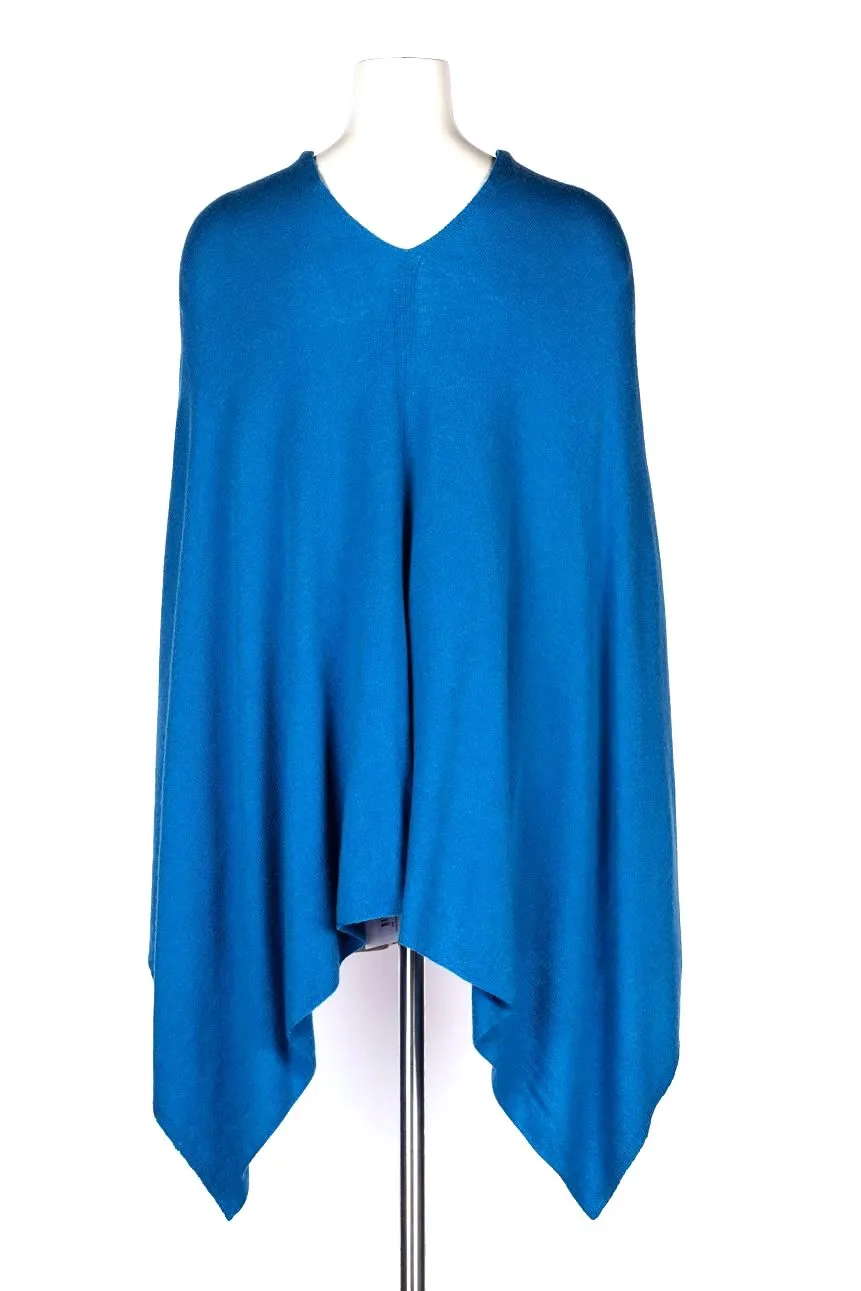 Dolma Cashmere Poncho - AZURE BLUE