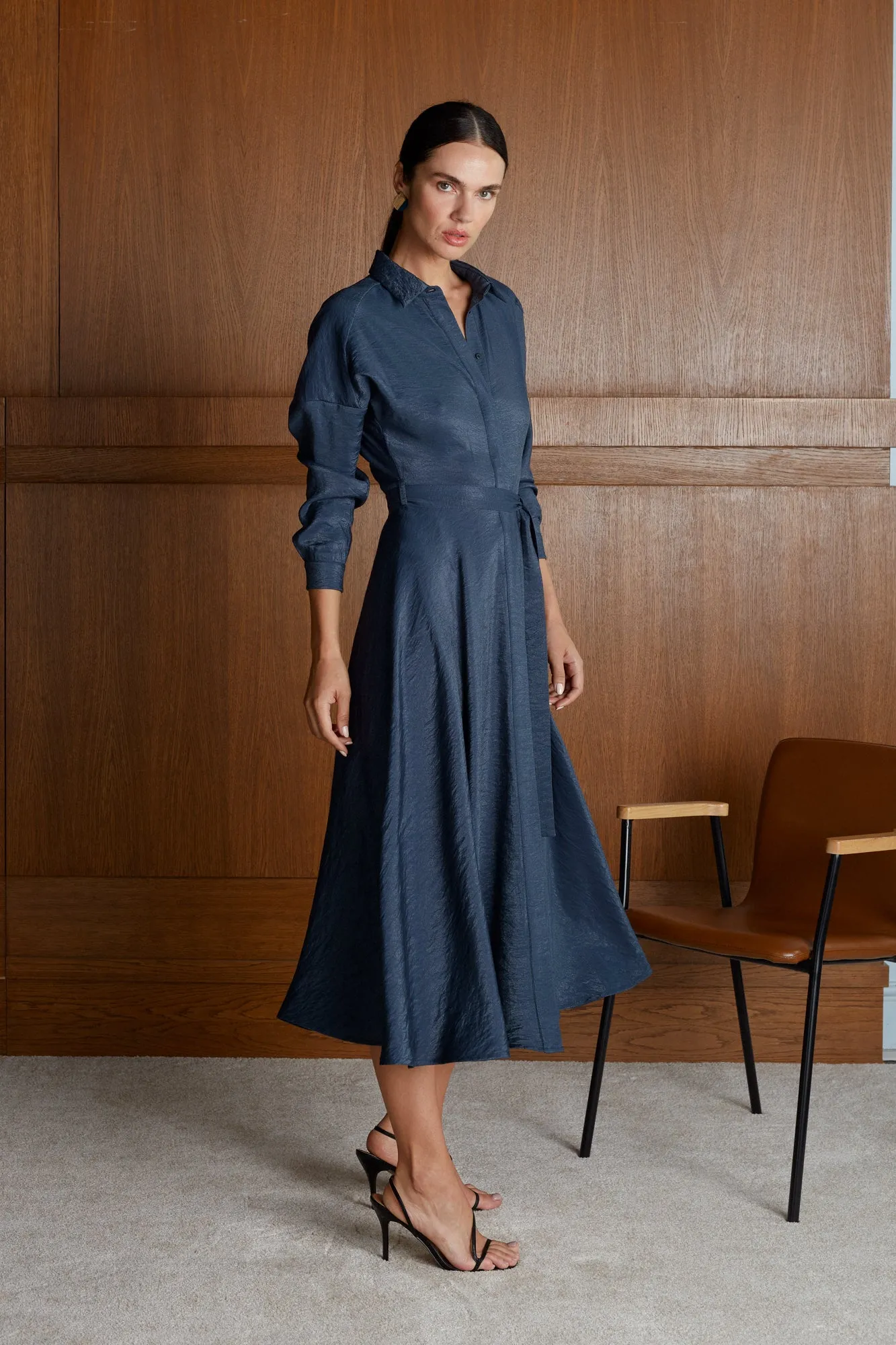 DORES navy blue midi shirt dress