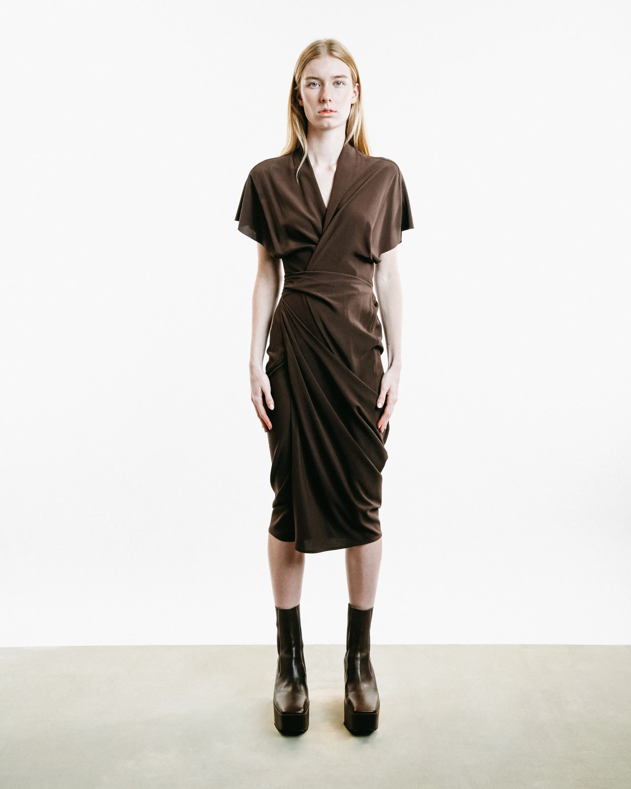 Draped Wrap Midi Dress