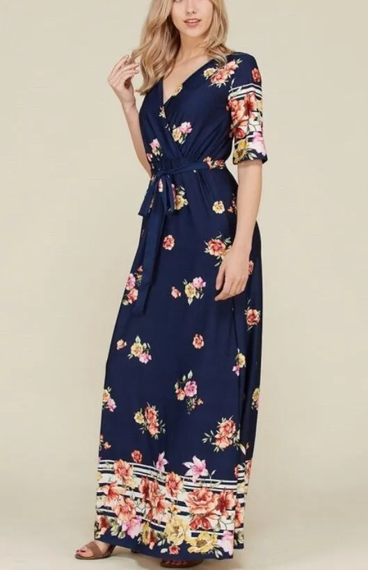 Eden Floral Wrap Maxi Dress- Navy