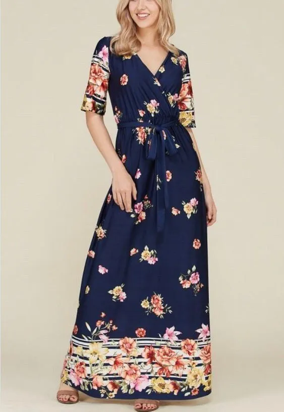 Eden Floral Wrap Maxi Dress- Navy