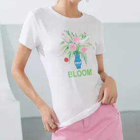 Floral Letter Round Neck Tee