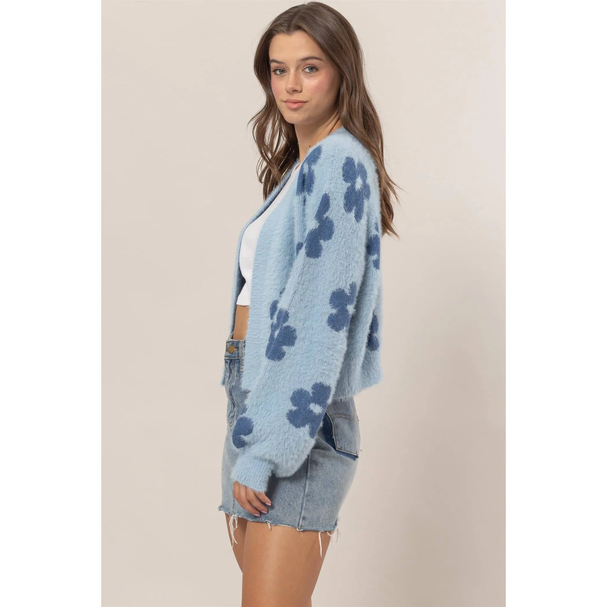 Floral Open-Front Sweater Cardigan