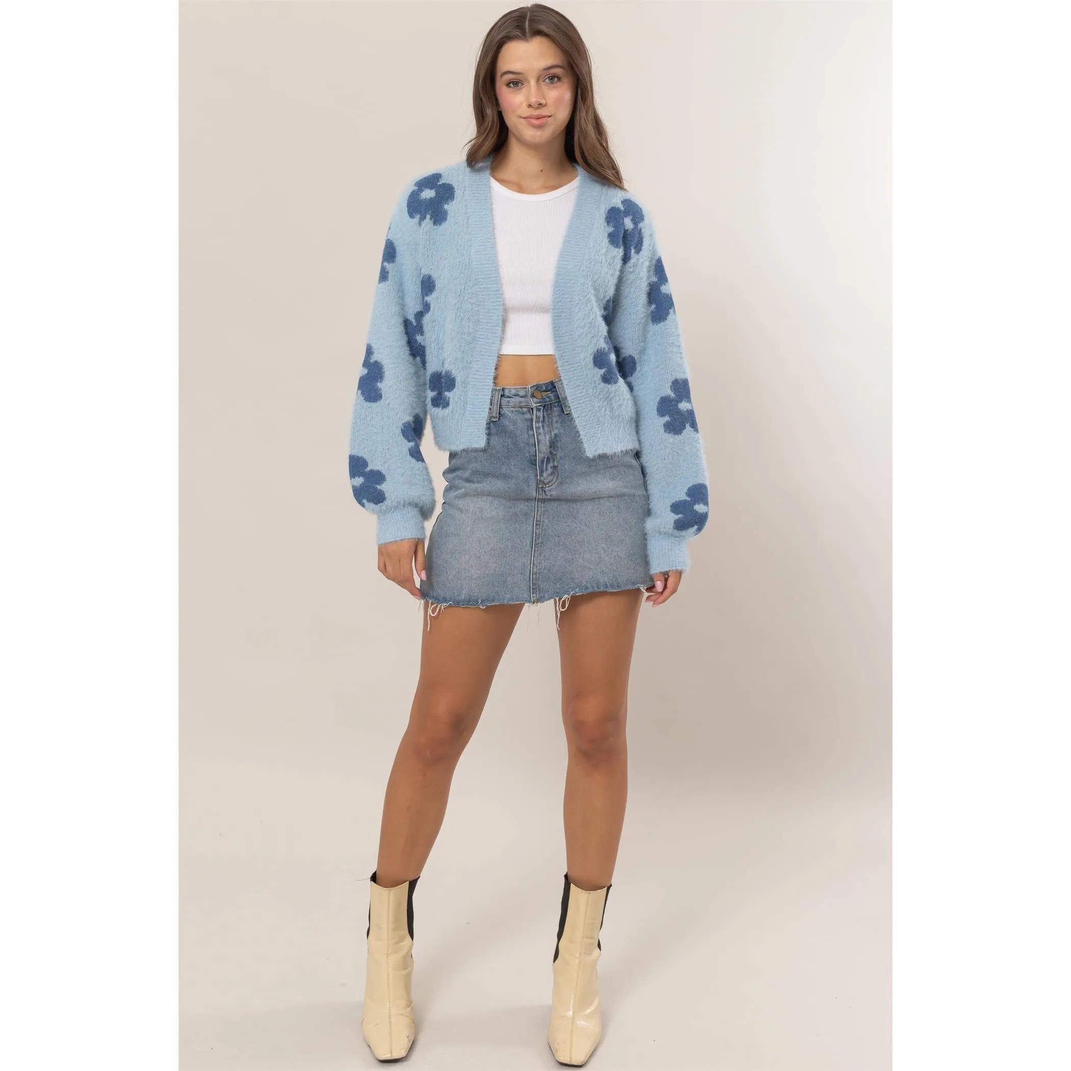 Floral Open-Front Sweater Cardigan