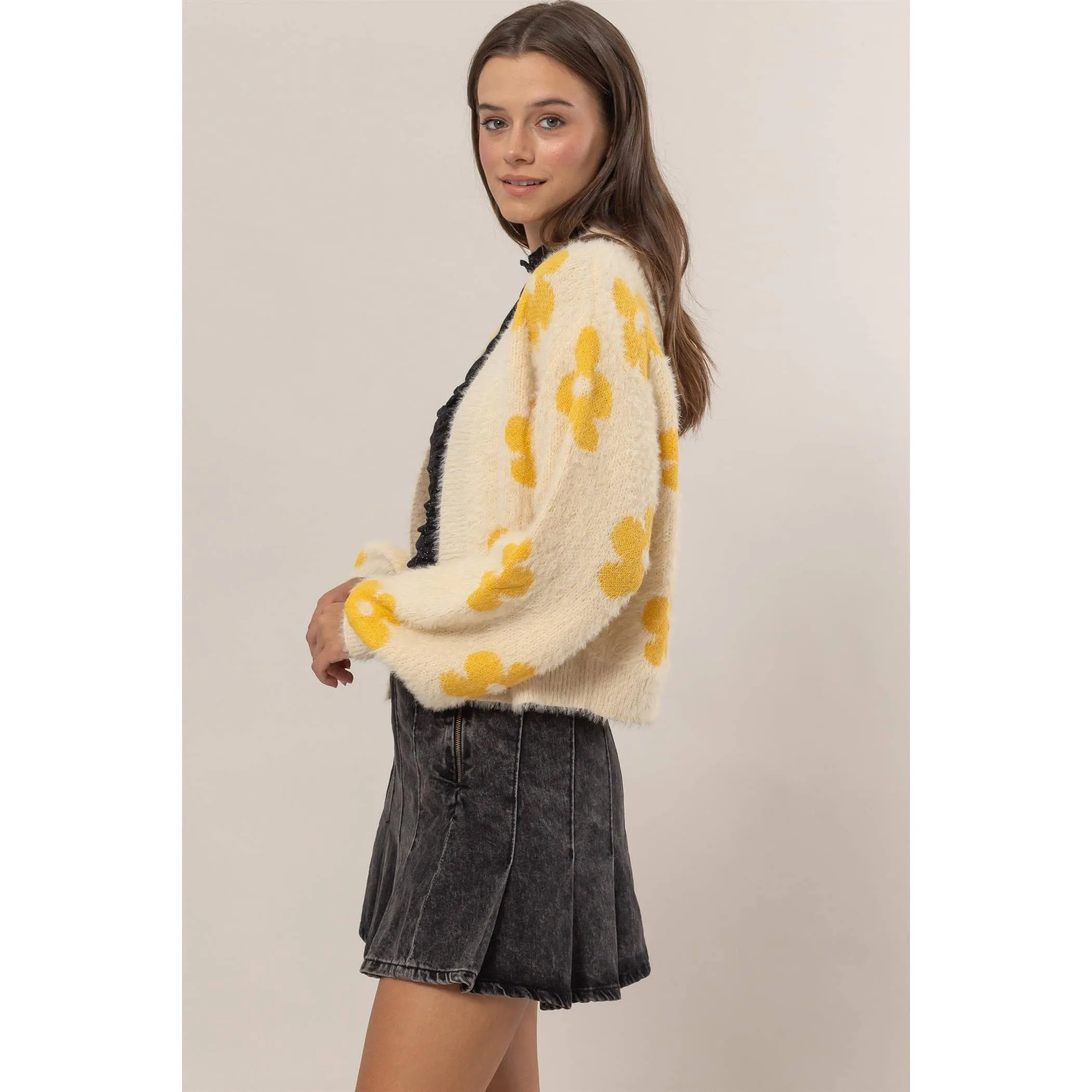 Floral Open-Front Sweater Cardigan