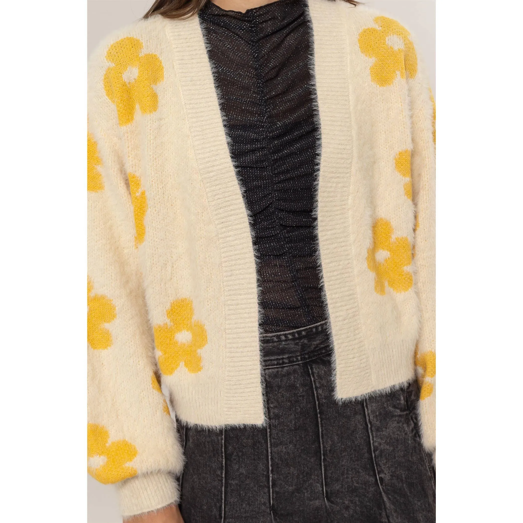 Floral Open-Front Sweater Cardigan