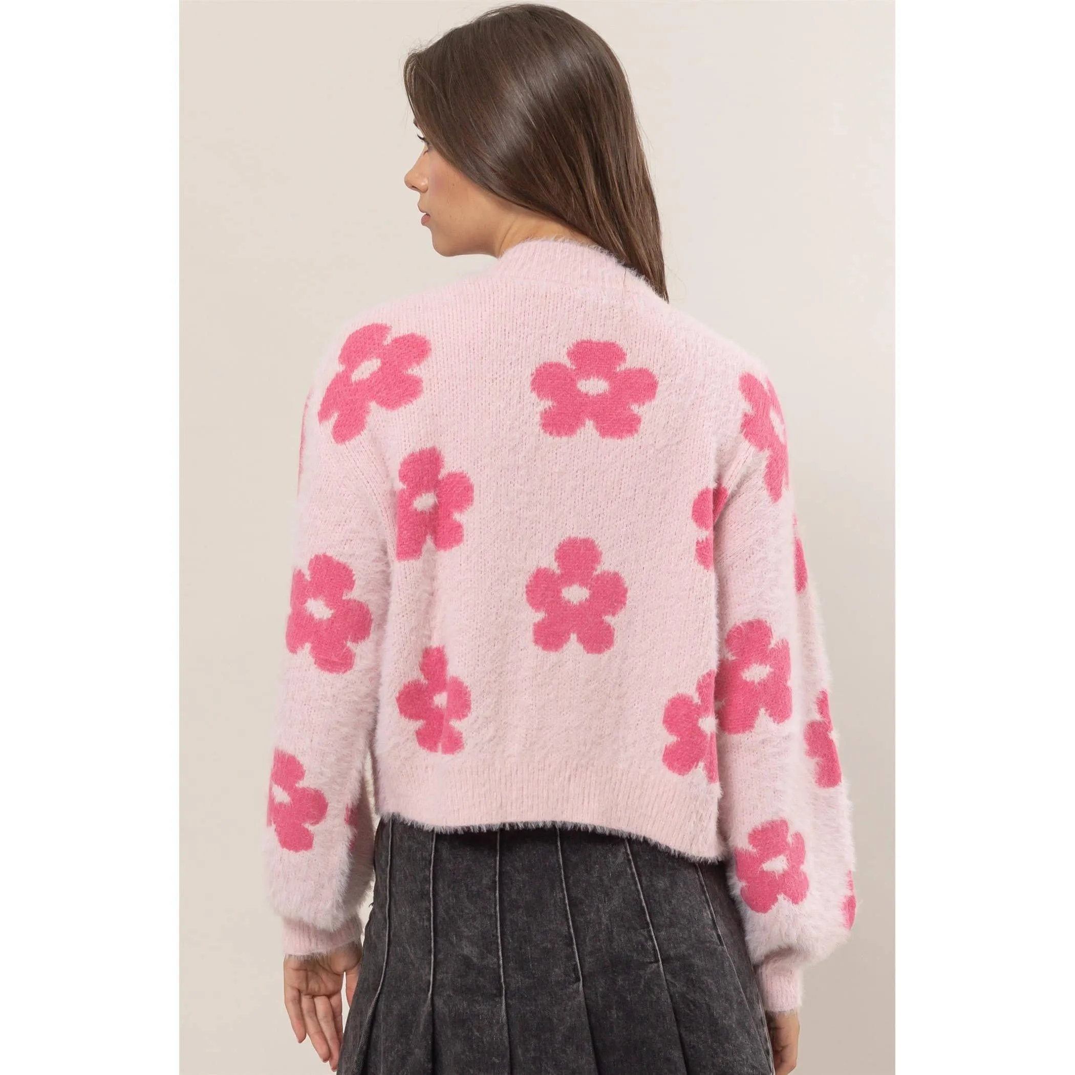 Floral Open-Front Sweater Cardigan