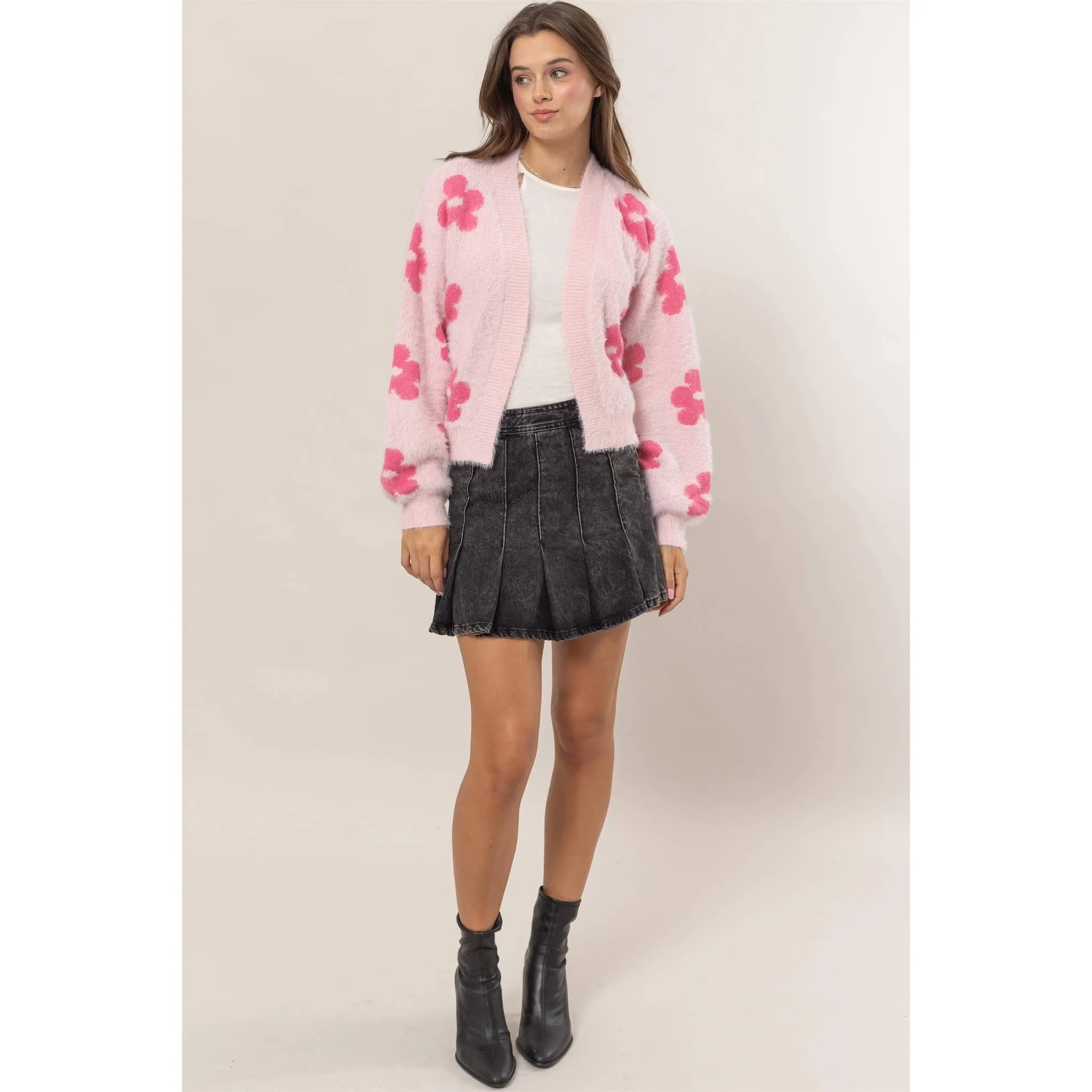 Floral Open-Front Sweater Cardigan