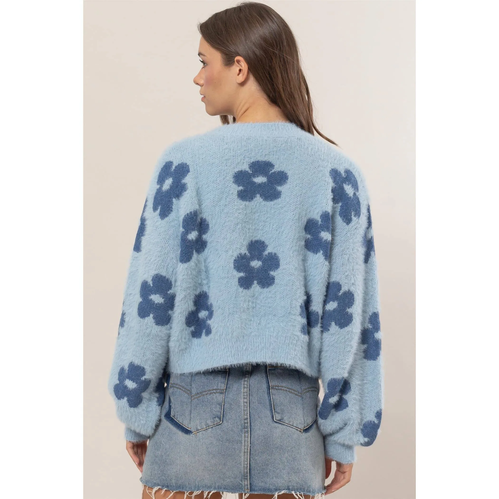 Floral Open-Front Sweater Cardigan