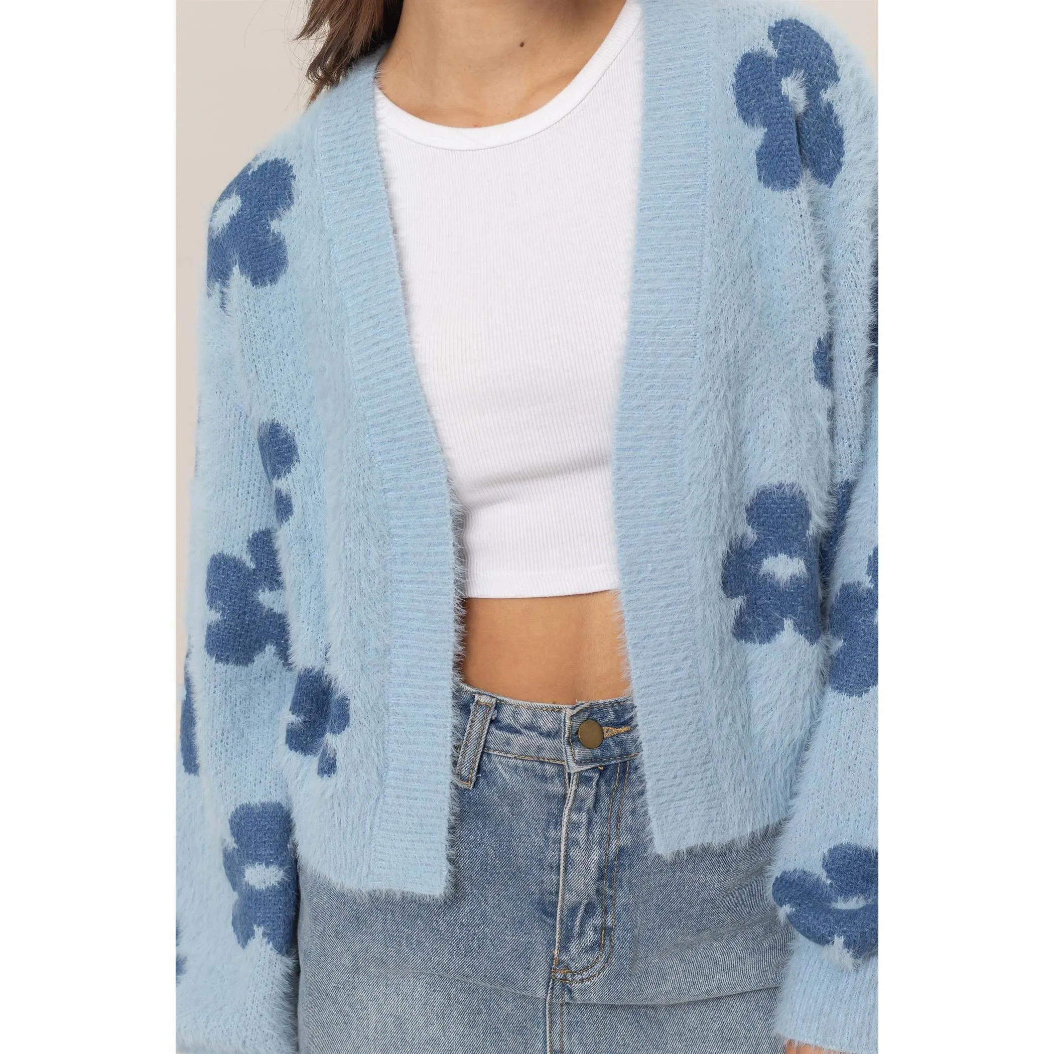 Floral Open-Front Sweater Cardigan
