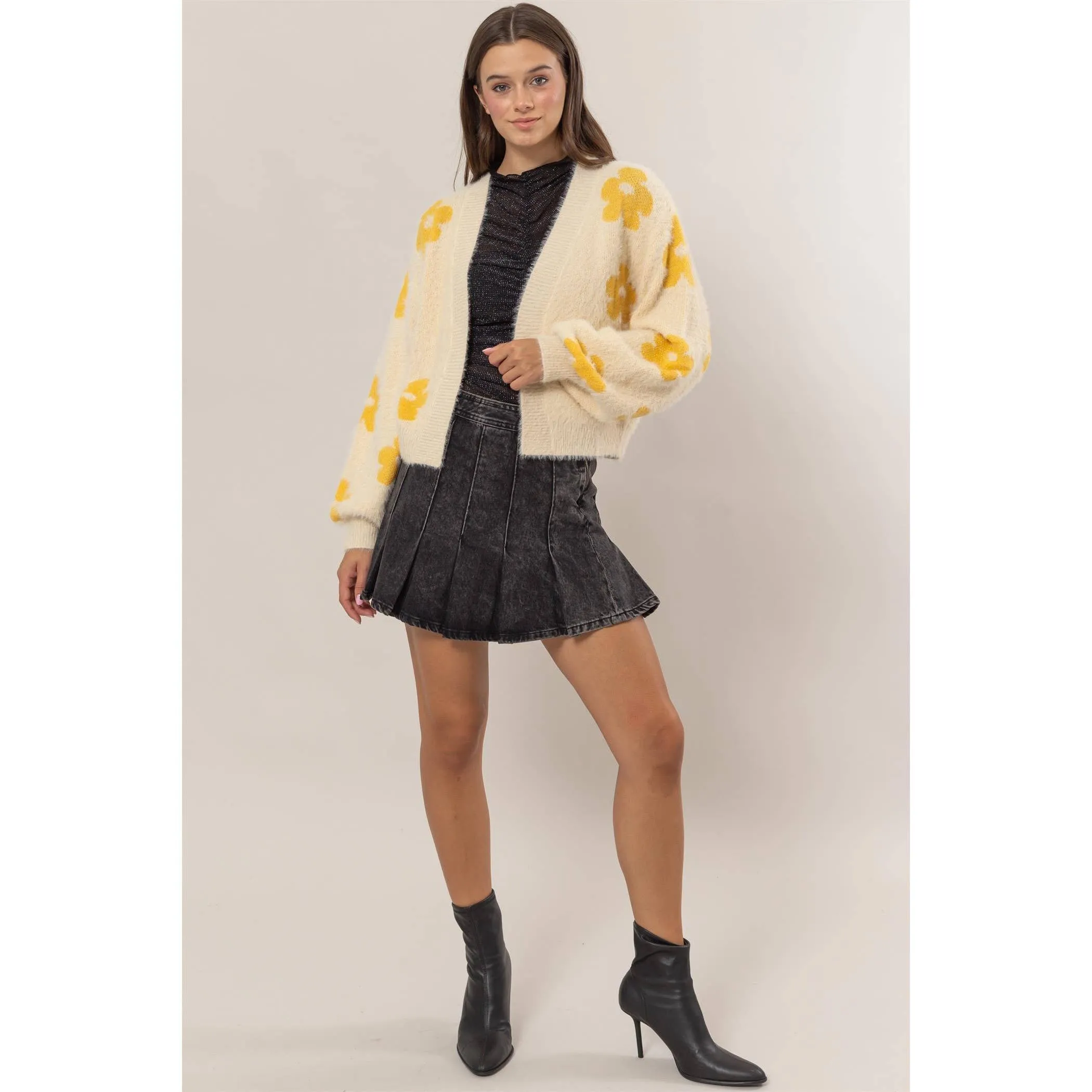 Floral Open-Front Sweater Cardigan