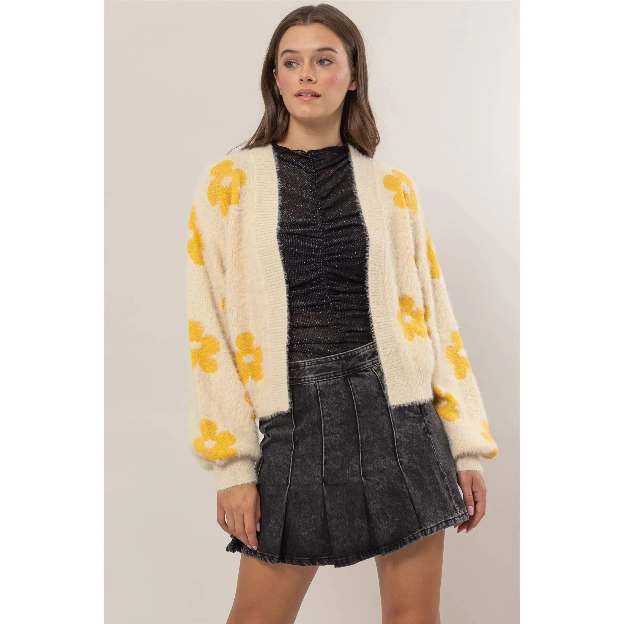 Floral Open-Front Sweater Cardigan
