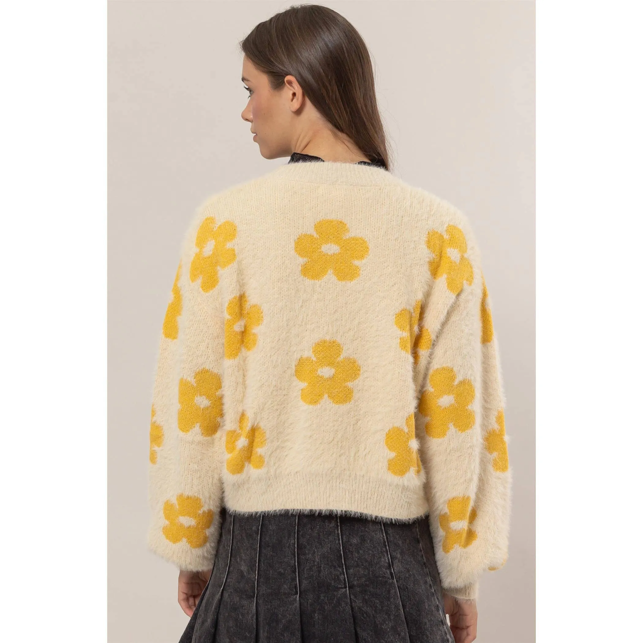 Floral Open-Front Sweater Cardigan